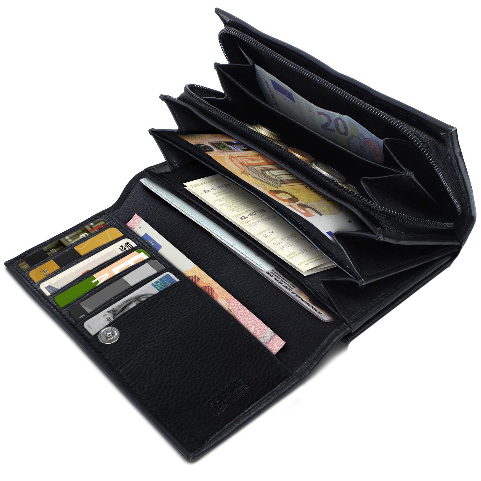 ROYALZ "Orelia Portafoglio vera Pelle Donna Grande Portamoneta Capiente Porta Carte Credito 18 Scomparti Bloccaggio Protezione RFID Etui Lungo