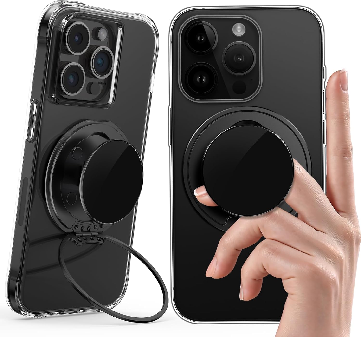 Typecase Phone Grip: Rotatable Cell Phone Ring Holder for Magnetic Car Mount, Ultra Thin Adjustable Finger Ring Kickstand Compatible with Cellphones Tablets Accessories - Black