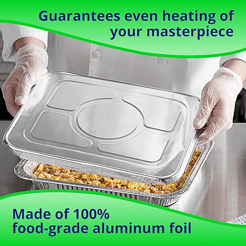Miniatura 3 de IDL Packaging Sartenes de aluminio de tamaño medio con tapas, tamaño mediano, 13 x 11 x 2 pulgadas (paquete de 25)  Sartén desechable de aluminio