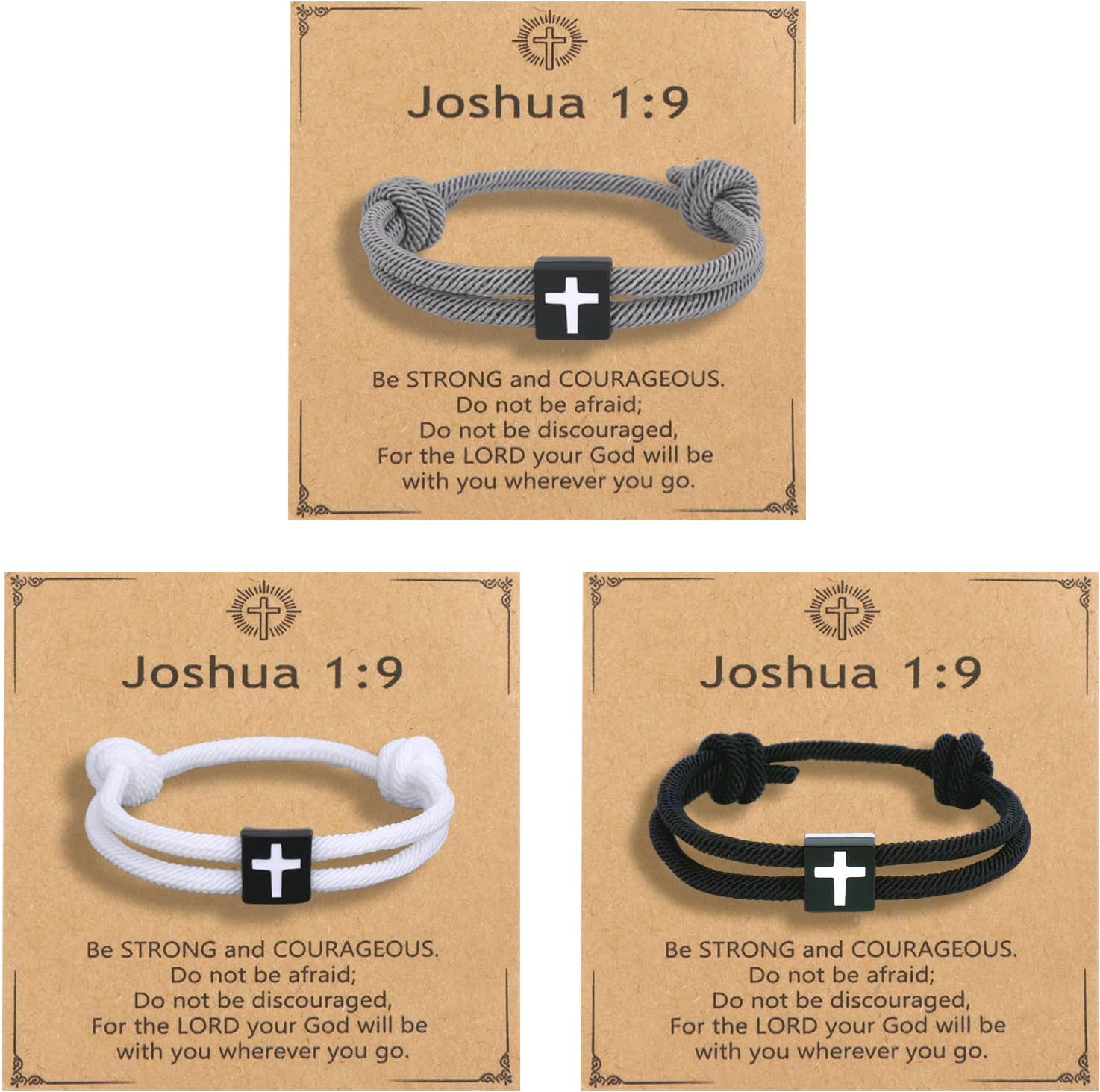 12pcs Men Adjustable Rope Cross Bracelet – Easter Christmas Christian Baptism Birthday Gifts