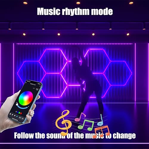 Miniatura 5 de Paquete de 25 luces LED hexagonales RGB para garaje, luz hexagonal RGB con multicolor, luces de pared hexagonales RGB regulables y ajustables de
