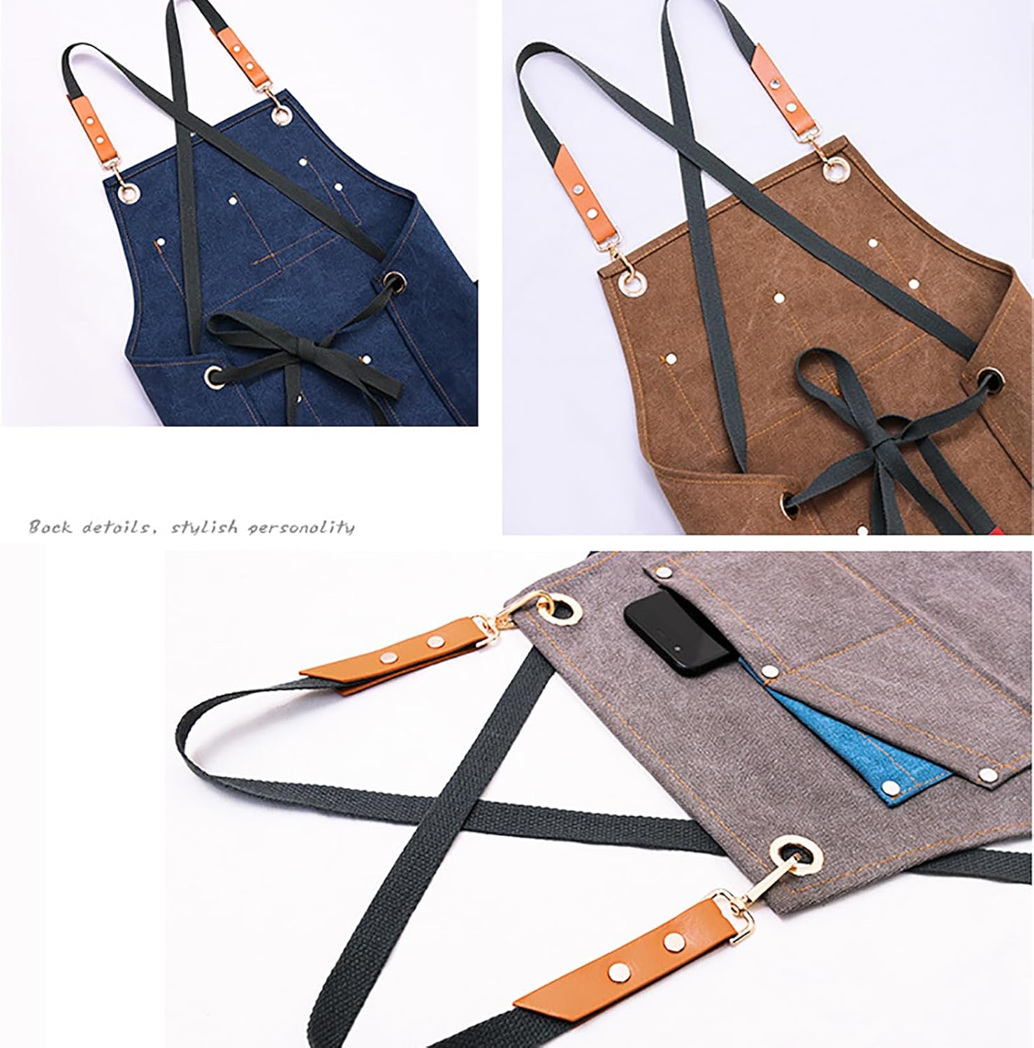 Unisex Kitchen Apron, Cotton Canvas, Cross-Back Adjustable with Pockets, Suitable for Chef, BBQ, Work