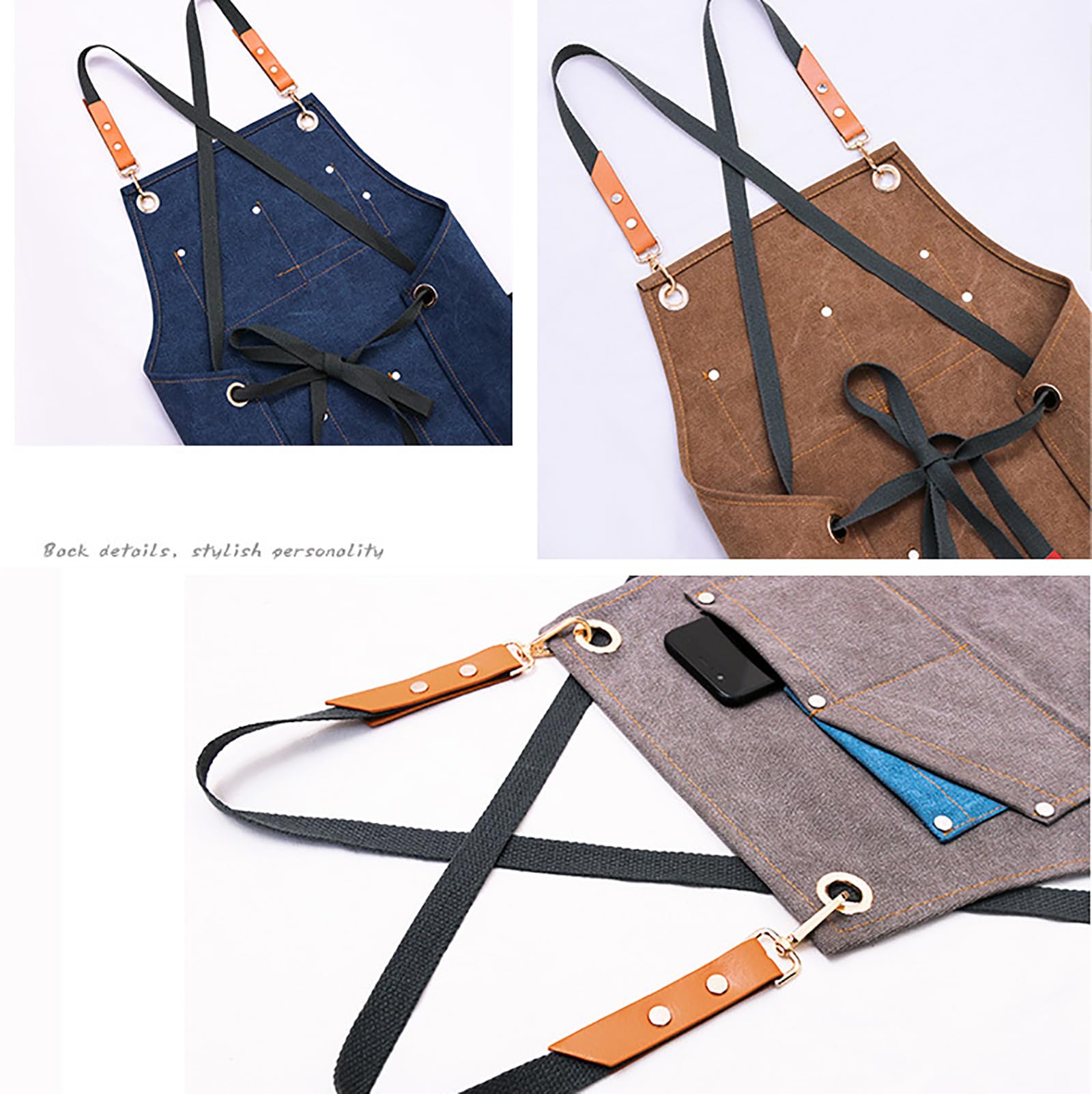 Delantal De Cocina Unisex, Lona De Algodón, Espalda Cruzada Ajustable con Bolsillos, Adecuado para Chef, Barbacoa Y Trabajo F,One Size