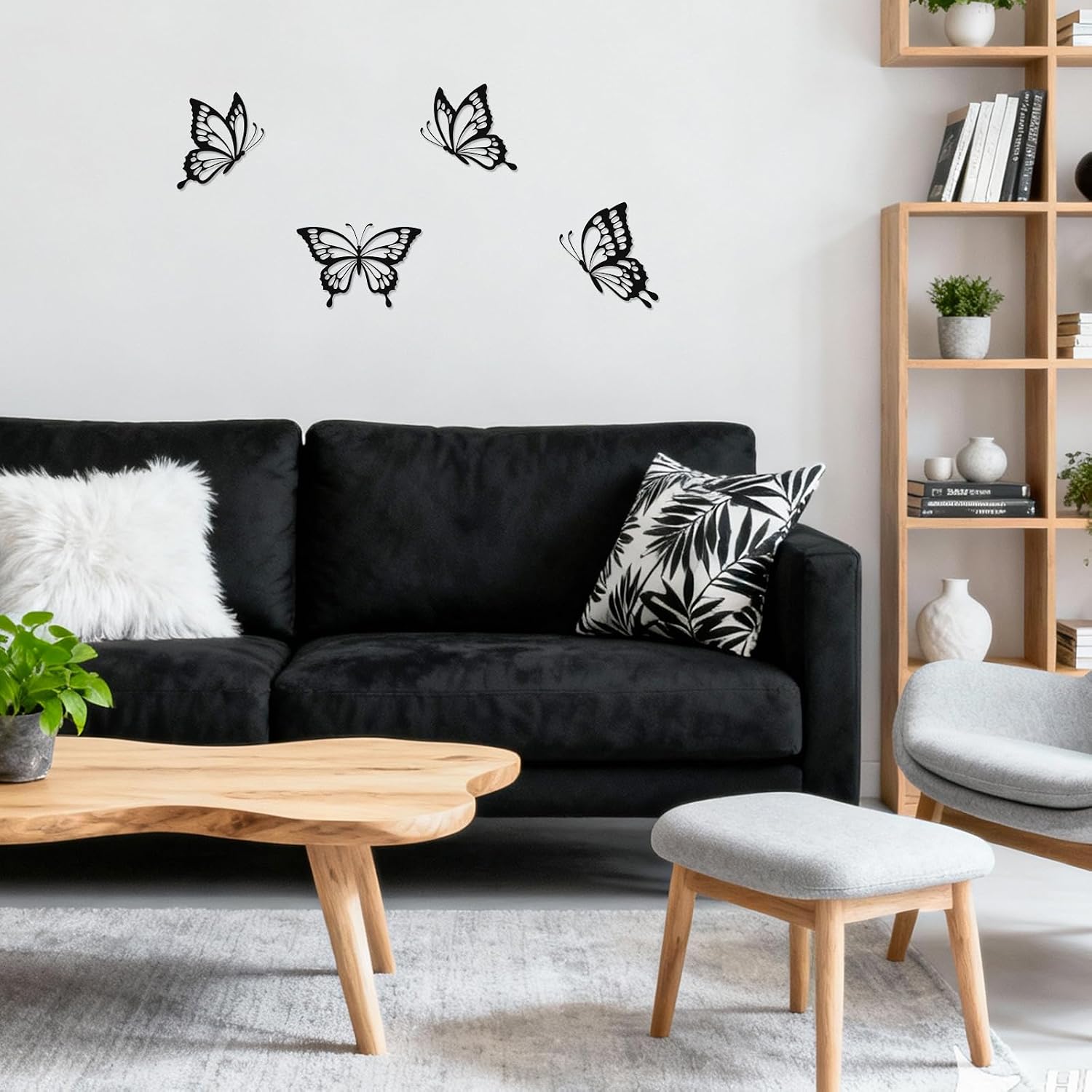 PoYang 4 Pieces Metal Butterfly Wall Decor, Butterfly Wall Art, Black