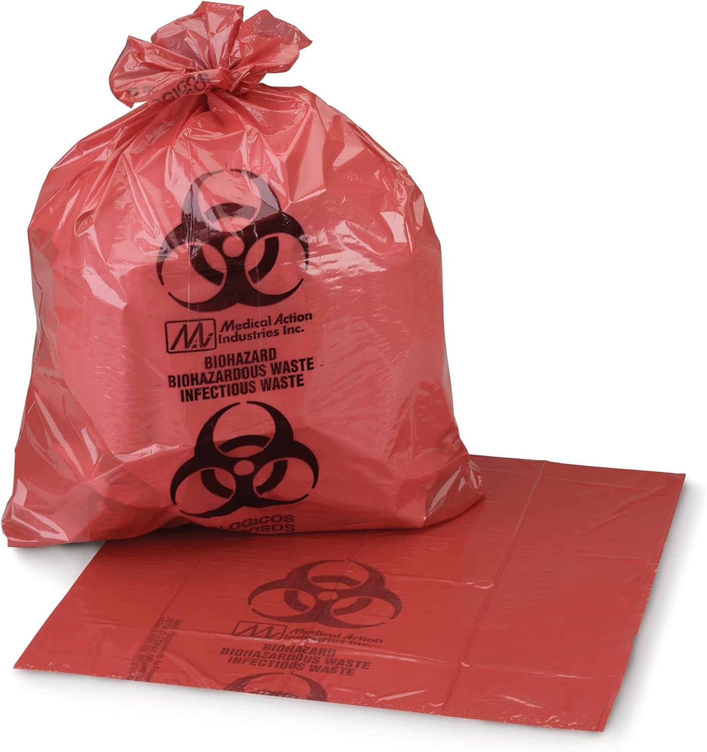 McKesson Infectious Waste Bag, Biohazard, Star Sealed Bottom, Red, 1.25 Mil, 40 to 45 gal, 40 in X 46 in, 150 Count