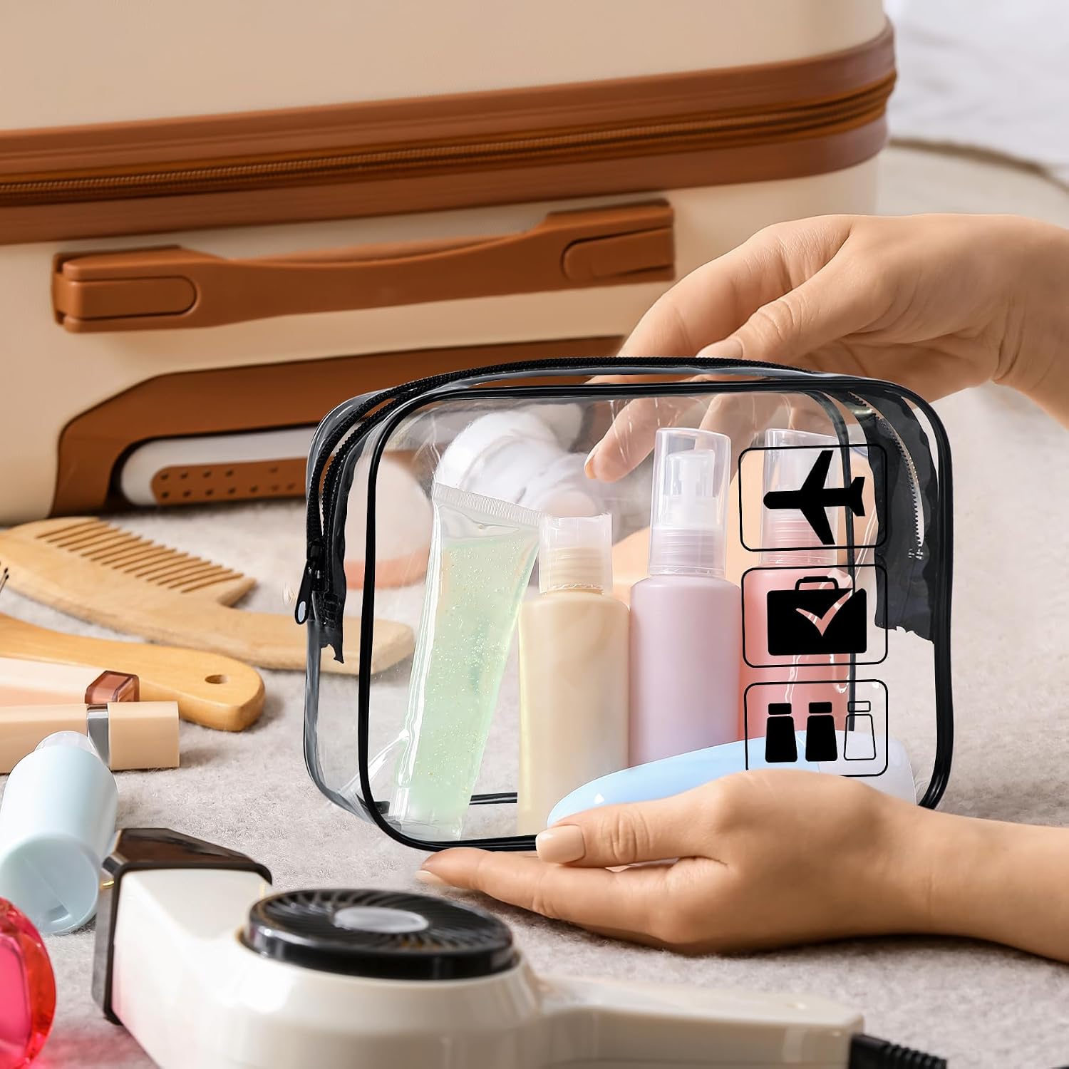 sogiv 3Pcs TSA Approved Toiletry Bag, Clear Travel Toiletry Bag, Clear Makeup Bag, Waterproof Travel Makeup Cosmetic Bag, Carry On Airport Airline Quart Size Travel Bag for Women Men (Black)