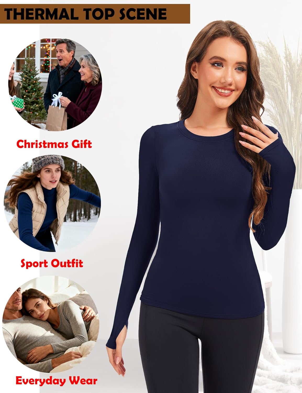 Womens Long Sleeve Thermal Tops Ladies Fleece Lined Baselayer Undershirt for Winter Cold Weather with Thumb Holes - Image 5