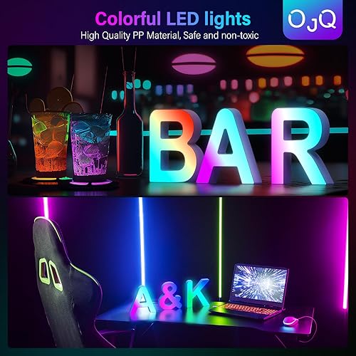 Miniatura 3 de OJQ Letras iluminadas con luces LED, letras iluminadas para dormitorio, letras coloridas del alfabeto con purpurina, letras que cambian de color