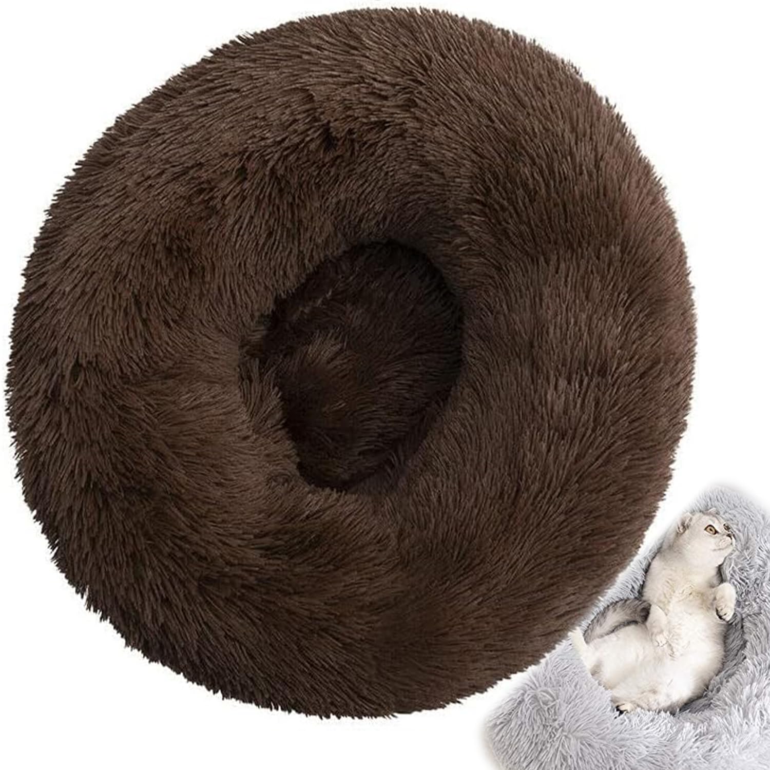Chameleon Plush Donut Dog Bed Super Soft Calming Pet Nest Bed with Zipped Removable Machine Washable Cover - Suitable for Cats, Kittens, Puppies & Dogs pet fluffy bed round soft bed easy clean