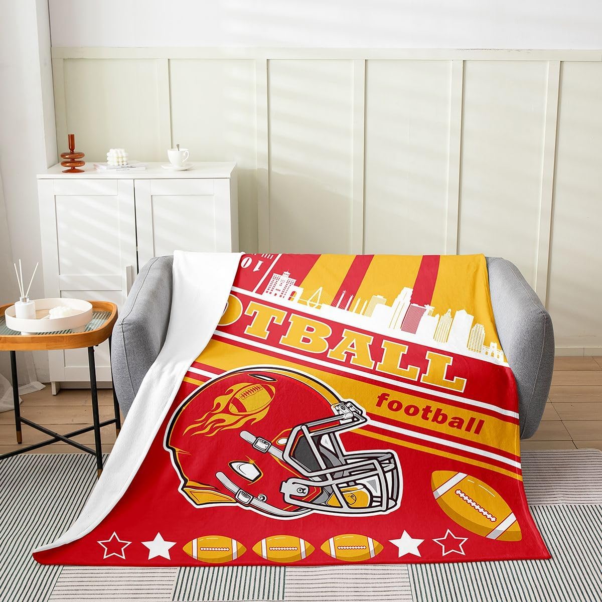 Feelyou Football Fleece Throw Blanket Queen 90"x90" Boys Teens Rugby Sports Flannel Blanket Plush Fuzzy Football City Bedroom Decor