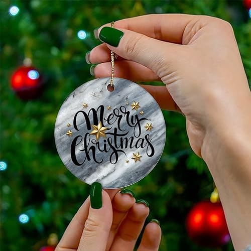 Vista 28 de Two-Side Printed Merry Christmas Marble Ceramic Christmas Ornament, Novelty for Family Friends Kids, Abstract Christmas Keepsake Pendants