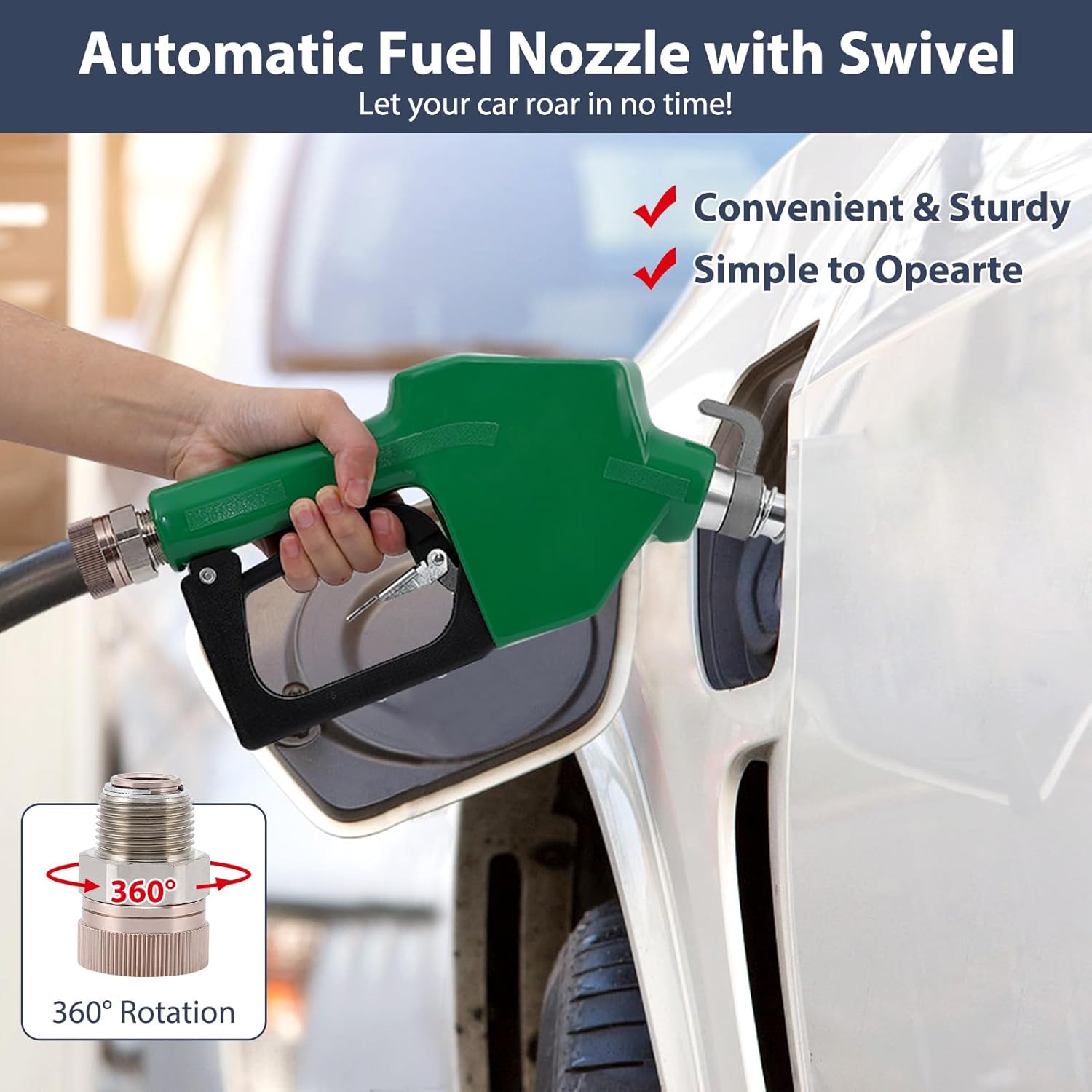 GAOMON Automatic Fuel Nozzle, 1" NPT Inlet with 360° Swivel & 15/16" Spout, 11 GPM Max Flow Rate, Auto Shut Off, Aluminum & PVC Gas Pump Handle auto fuel nozzel for Gasoline Diesel Kerosene Refilling