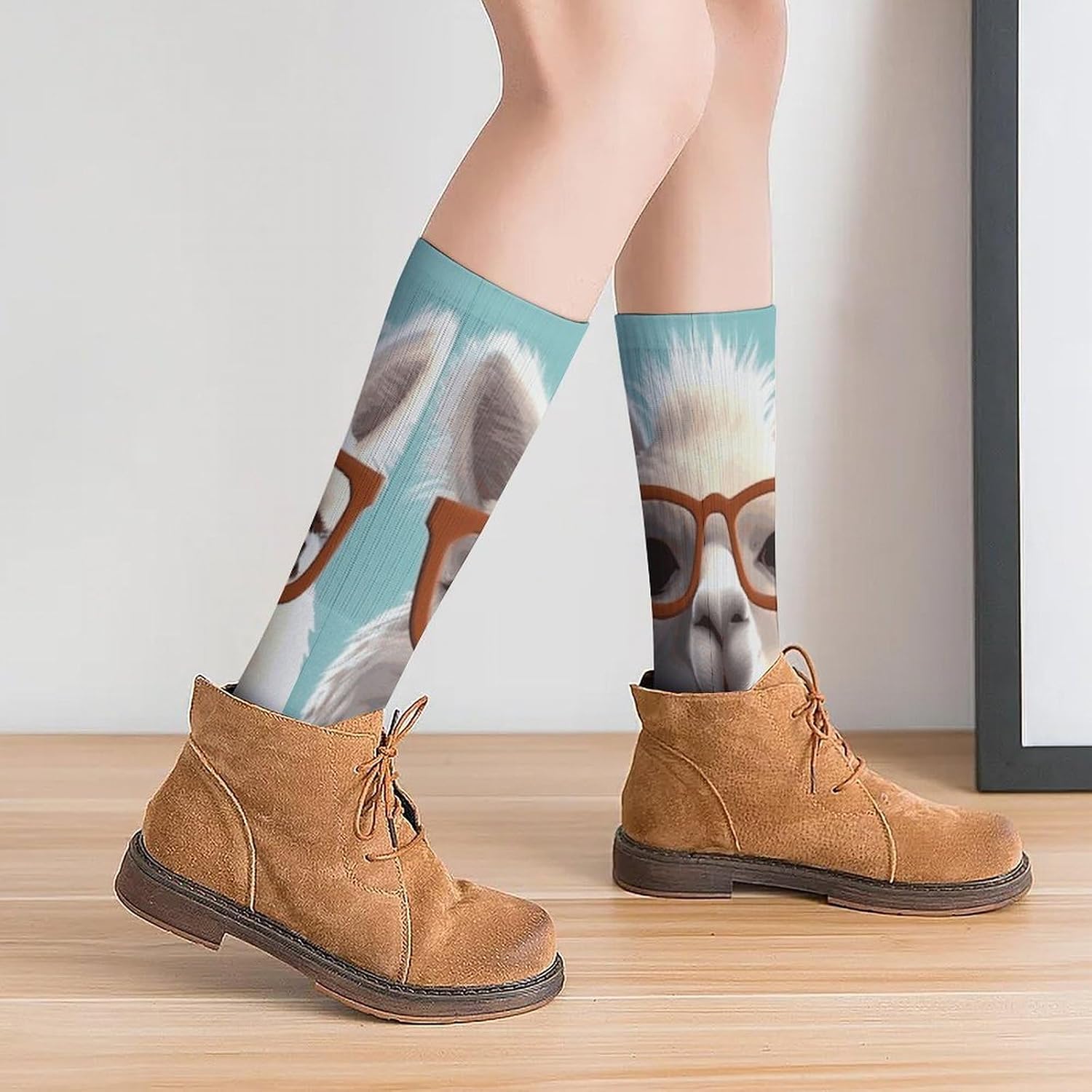 Breathable Crew Sock, Moisture Wicking, Athletic Calf Socks, Cozy | Funny Cartoon Llama Compression Socks for Women Men, Lightweight High Work Socks for Business, Casual