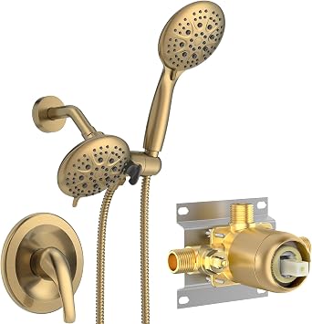 SR SUN RISE High Pressure 3-Way Rainfall Shower Faucet, 3 in 1 Shower Head and Handheld Shower Combo Set with 71 Hose, Easy to Clean Bathtub or Pets, Valve and Shower Trim Kit, Brushed Gold