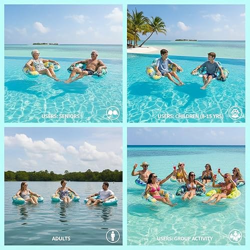 Miniatura 4 de Paquete de 3 flotadores inflables de piscina para adultos con portavasos y reposacabezas Sillas de PVC resistentes, flotadores de fiesta de piscina