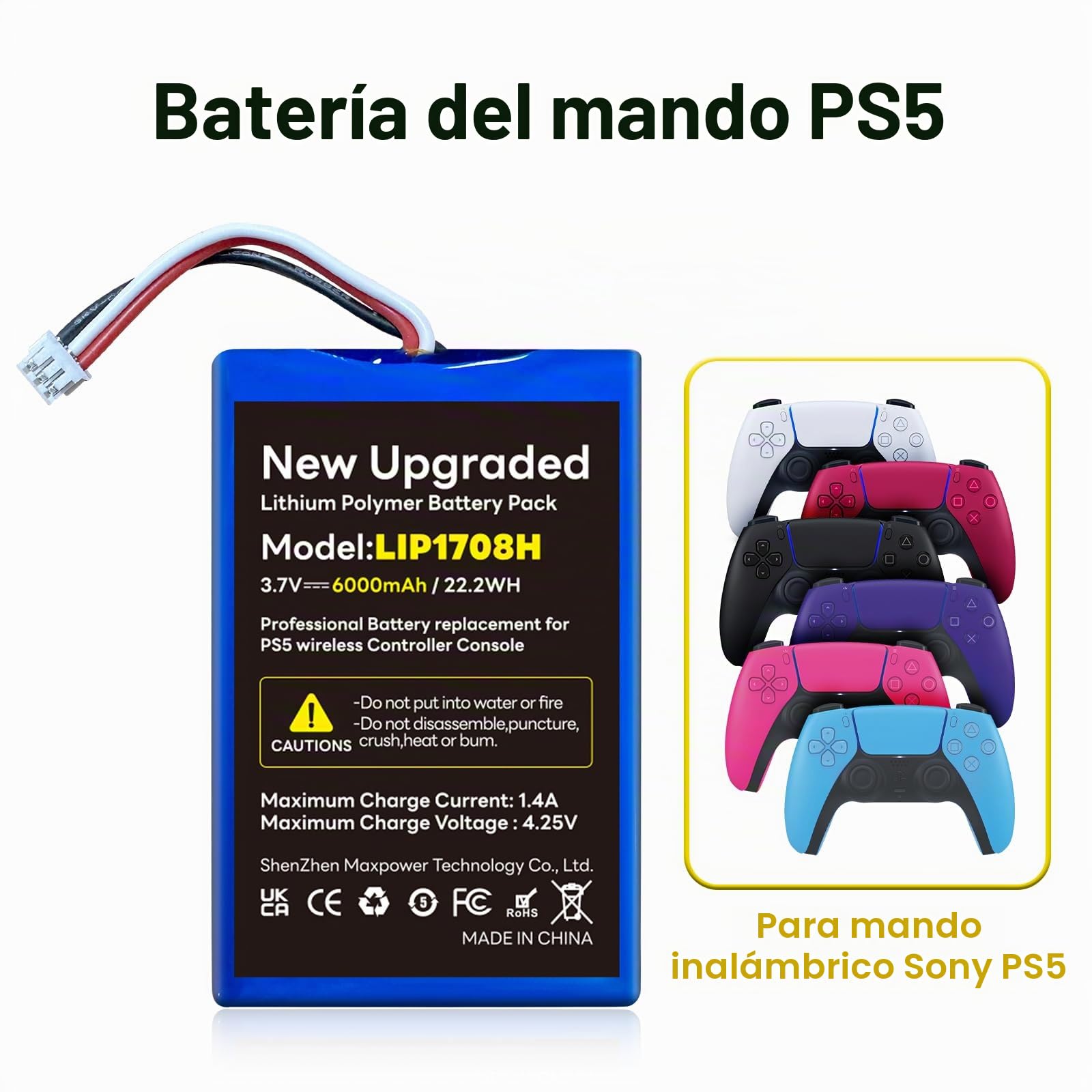 Batería para controlador PS5, batería de 6000 mAh, batería de iones de litio de repuesto para PS5, Playstation 5, controlador inalámbrico DualSense