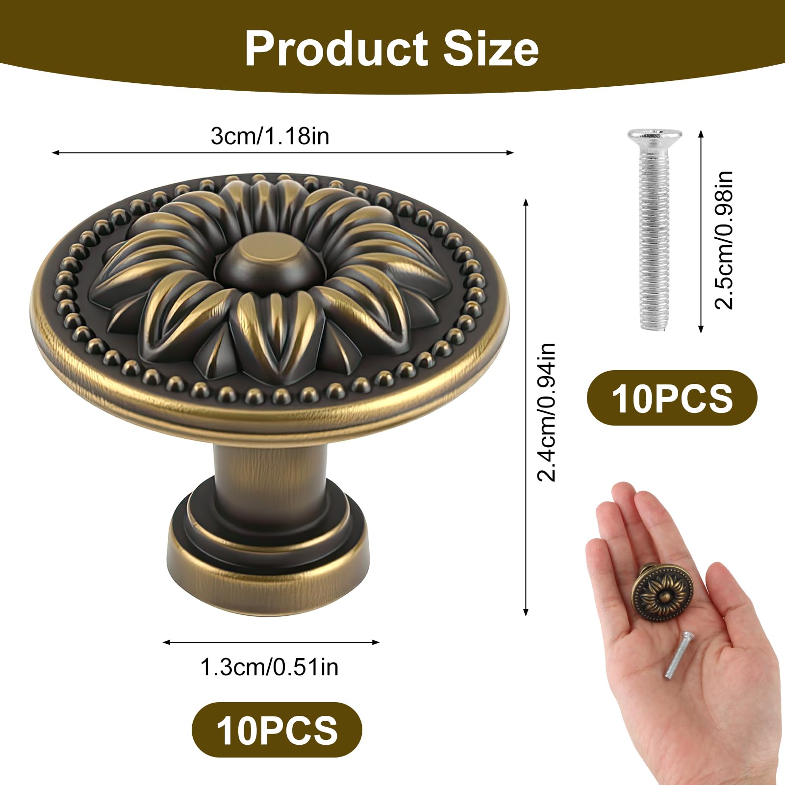 10 Pack Antique Bronzy Cabinet Knobs - Image 2