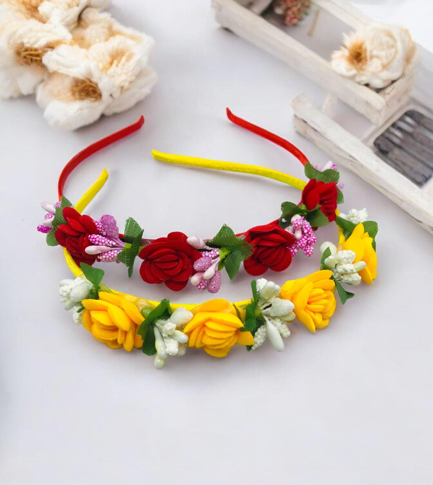 gadinfashion ™ Flower Hair Band For Baby Girls/Flower Head Band,Bridal Hair Band For Women Pack-02, Color-Red & yellow-picture-45