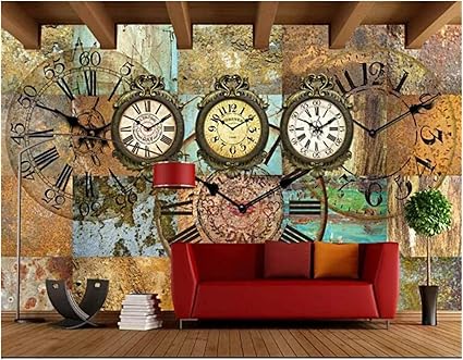 Amazon 大きな3dピールアンドペースト壁紙 レトロ時計テレビソファ キッチンカウンターホーム装飾装飾ビニール壁紙 壁紙