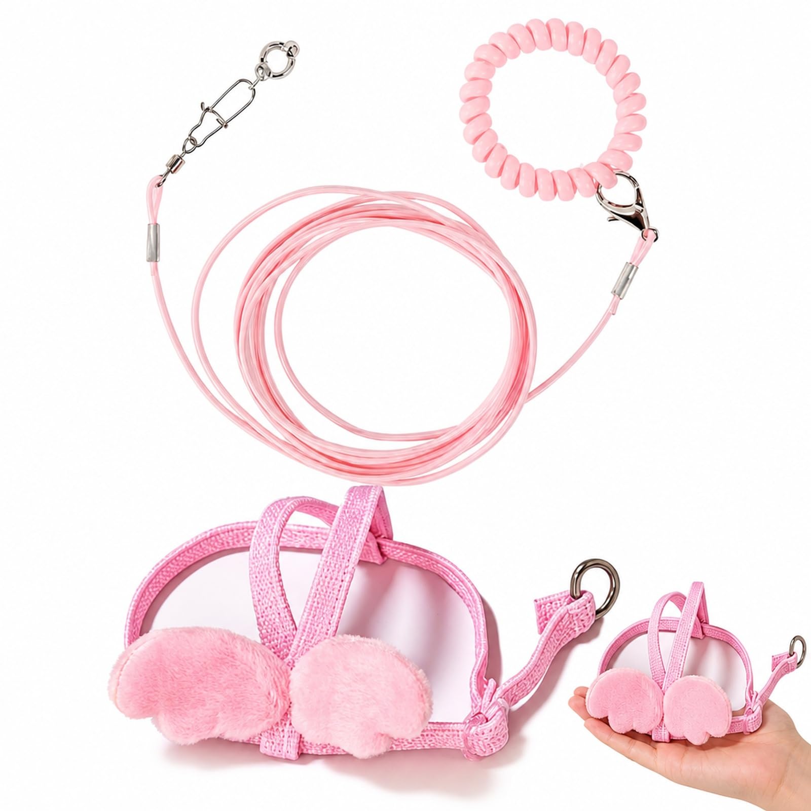 2PCS Bird Harness, Parrot Harness for Outdoor Flight Training, Pink Angel Design for Small Parrots-image-33