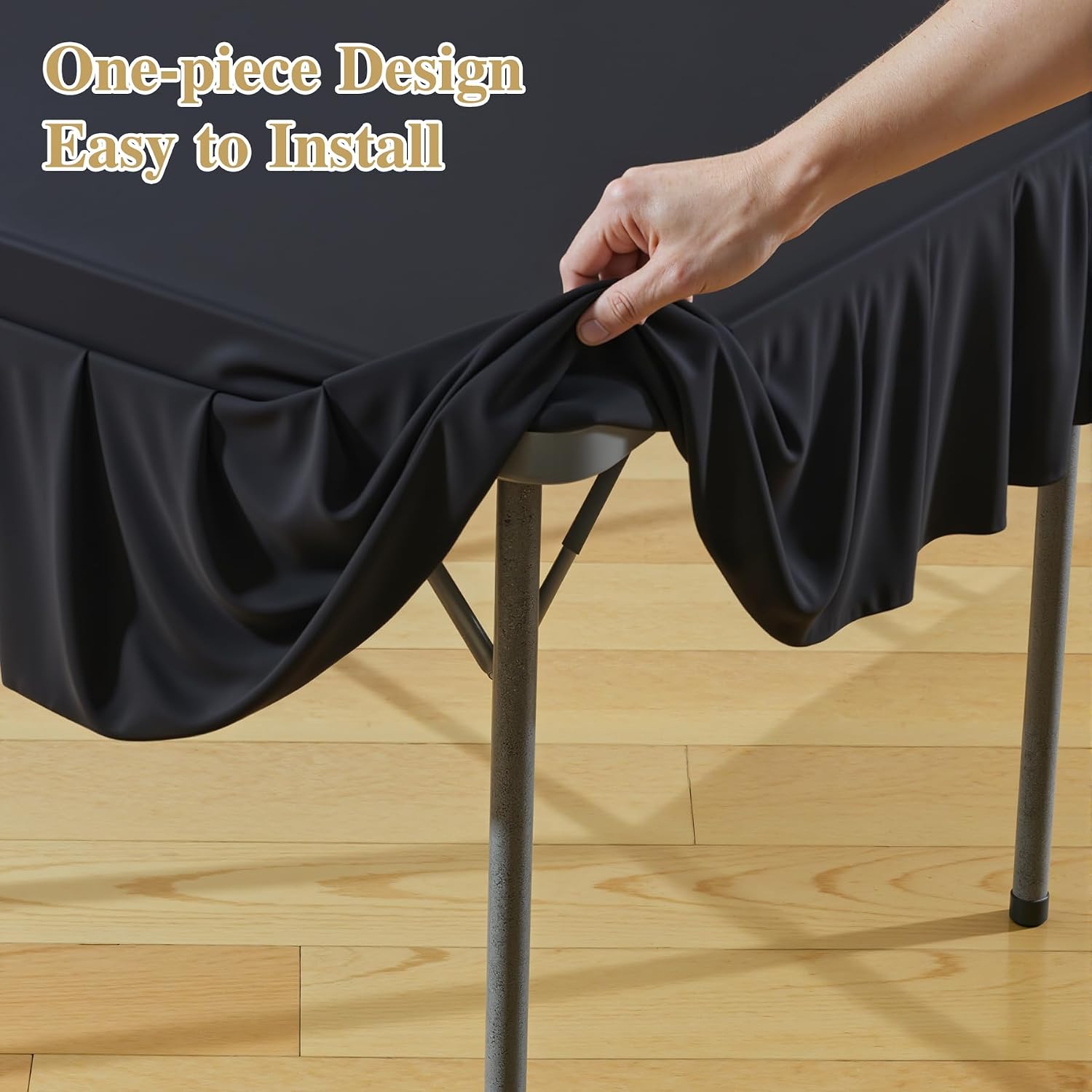 2 Pack Black Square Tablecloth - 34x34 Inch Stretchy Fitted Tablecloths for Small Square Card Tables with Ruffle Pleated Table Skirt Wrinkle-free Spandex Table Cover for Dining, Kitchen, Patio & Party