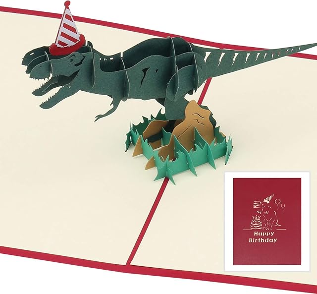 Dinosaur Pop Up Birthday Card, Handmade Craft Dinosaur Greeting Cards 3D Pop Up Greeting Card for Child or Adult Birthday Gift(7.87 x 5.9 Inch)