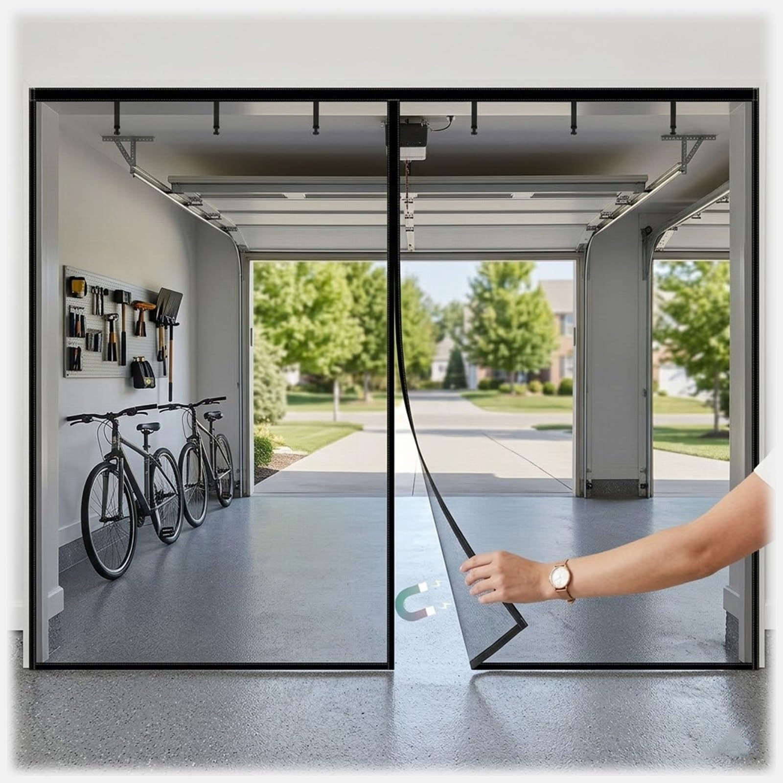 Moustiquaire porte garage aimantée 213x305 blanche contre mouches et guêpes