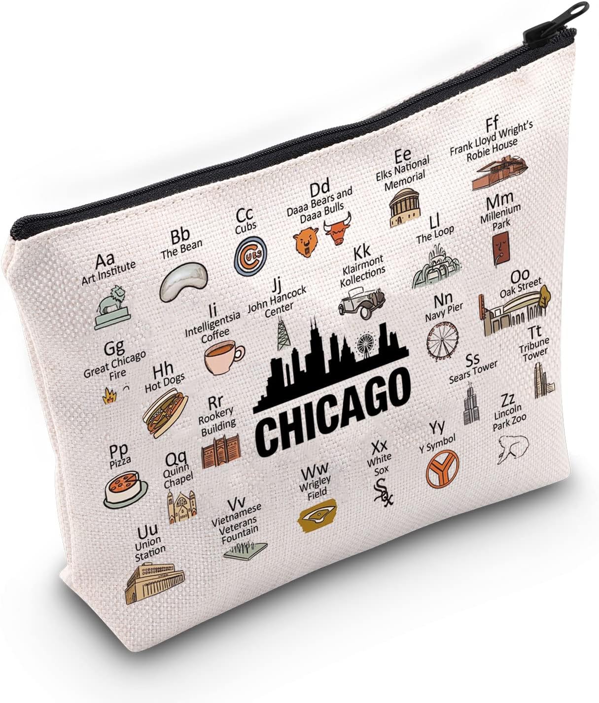 MNIGIU Chicago State Gift Chicago Makeup Zipper Pouch Chicago Travel Gift Moving to Chicago Gift (Chicago bag)