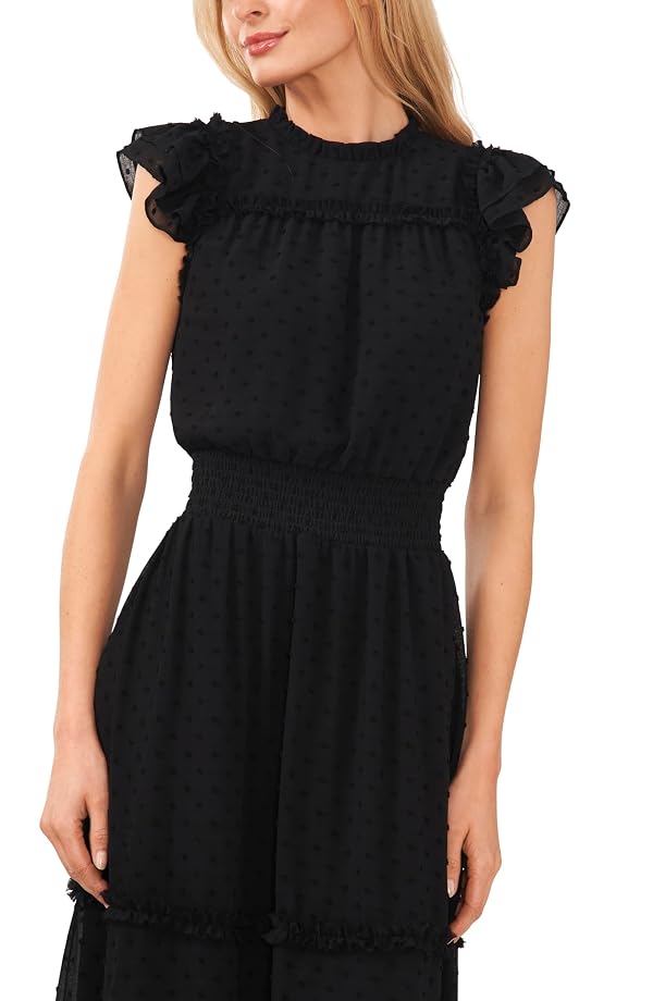 CeCe Flutter Sleeve Smocked Waist Midi Dress Rich Black by CeCe - Used condition - Image 2