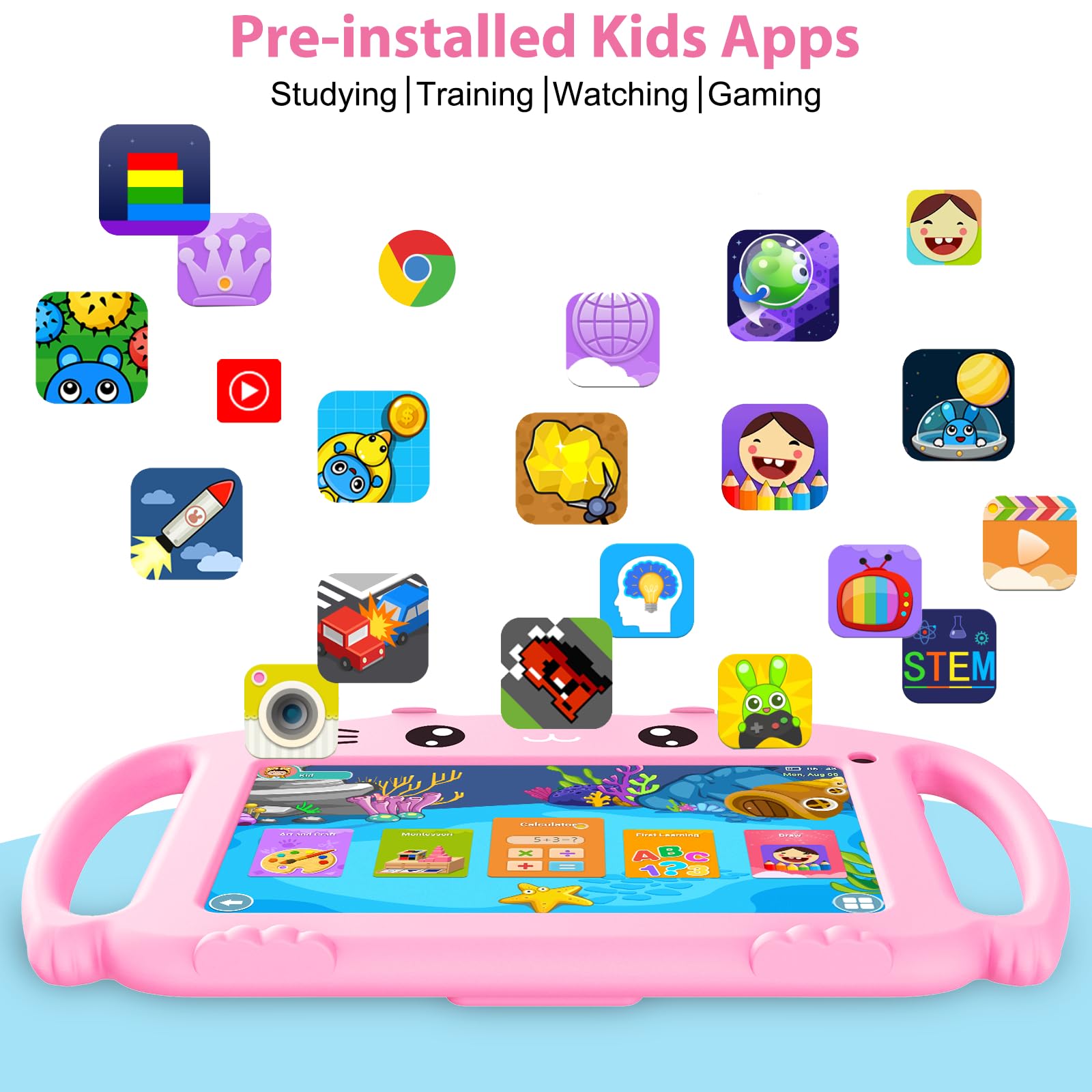 Tablet per Bambini 7 Pollici Android Tablet Bambini con WiFi Quad Core 2GB 32GB Controlli parentali Applicazioni Educative 3 a 12 anni Ragazza