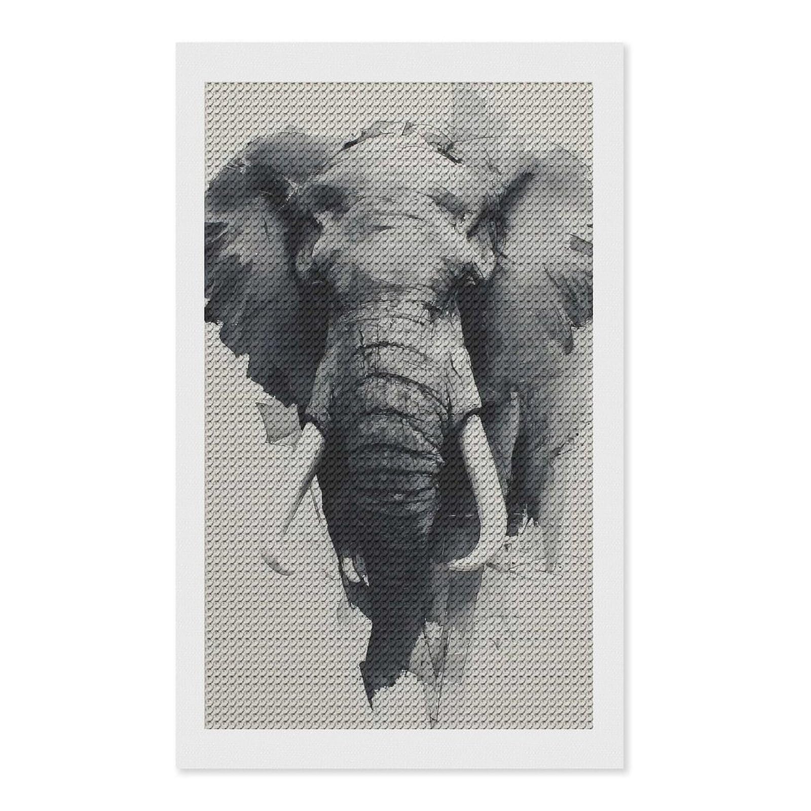Junmoney Elephant Portrait in Grayscale Watercolor Style Diamond Painting Kit 12"x20", Festive Craft Gift, Bedroom Decor, Full Kit Included, Creative Gift Idea