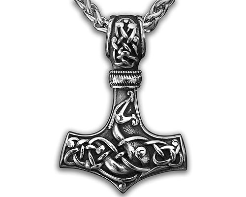 Miniatura 42 de Viking Thors Hammer Necklace Pendant - Vegvisir Aegishjalmur Helm of Awe Raven Huginn Muninn Pendant Necklace Amulet Talisman - Thor Necklace - Bear