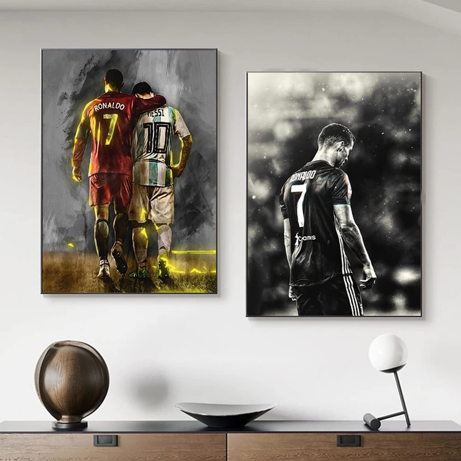Décoration Murale Football - Set De 3 Toiles Modernes - Encadré - Prêt à Offrir
