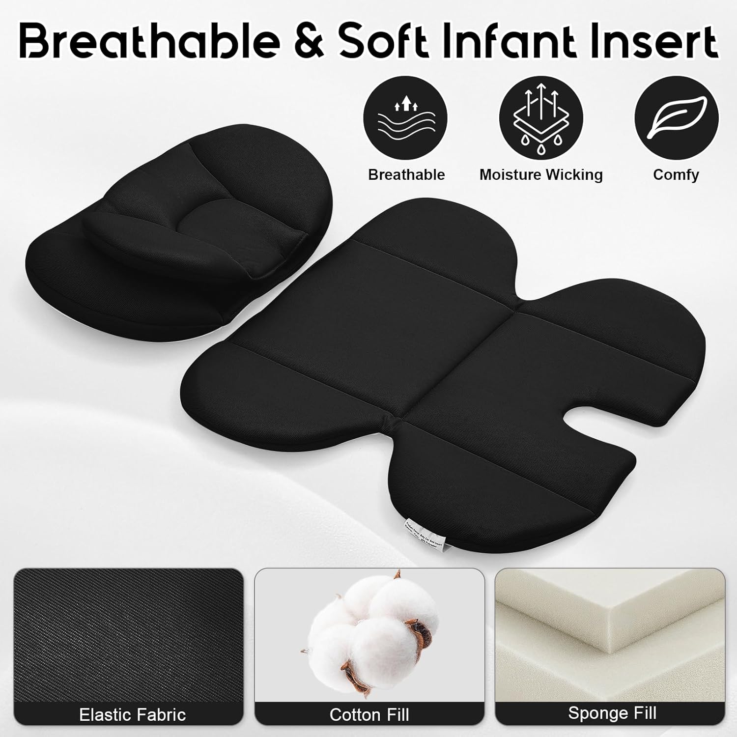 Infant Car Seat Insert with 2 Headrest for Preemie to Toddler, Thickened Baby Car Seat Head Support for Side Impact Protection, Breathabble Newborn Carseat Insert with Filled Spong