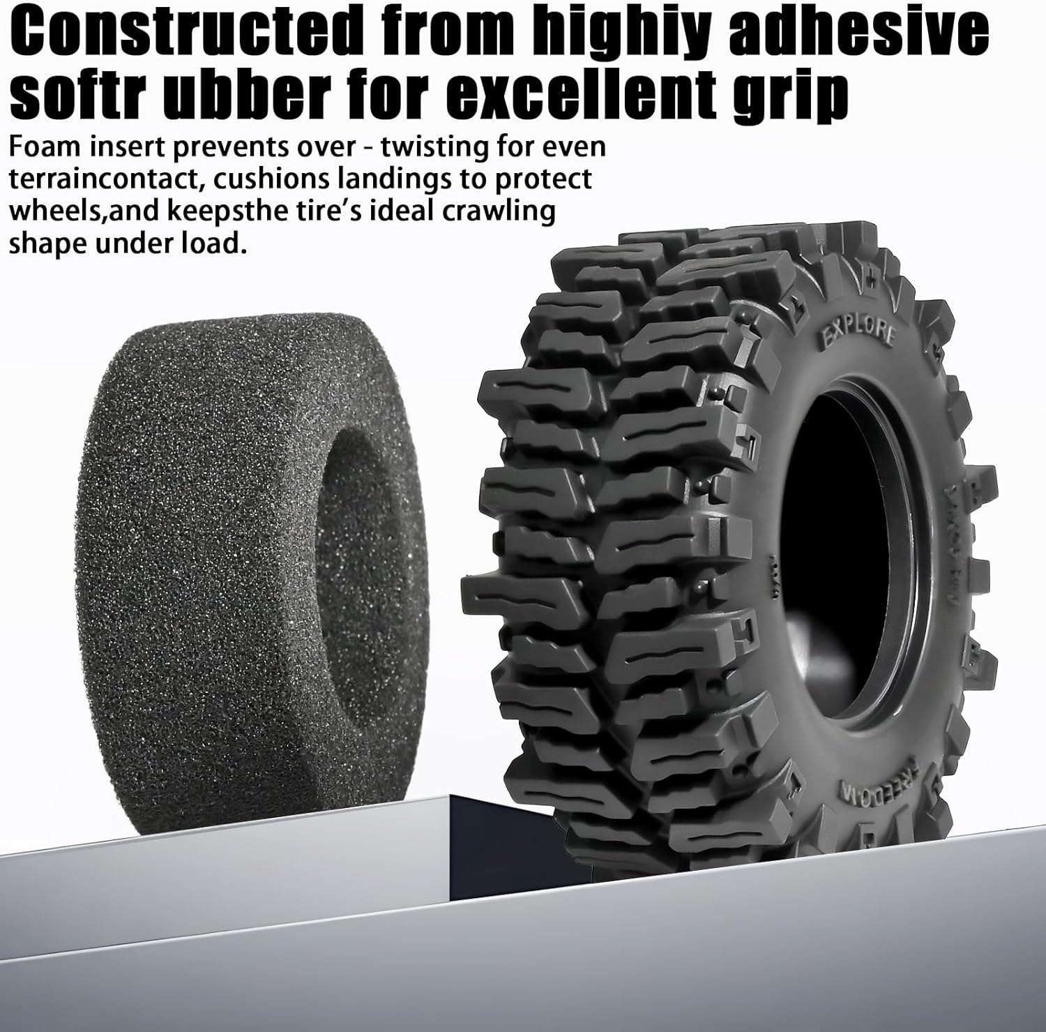 1.3” Crawler Tires Swamp Claw Mud Terrain Tire 64x26mm Soft Rubber Tire with Foam Insert Fits for 1/18 1/24 AX24 TRMX4 Axial SCX24 FCX24 Ultimate CR-18P EVO XC-1 RTR RC Model Upgrade (4PCS)