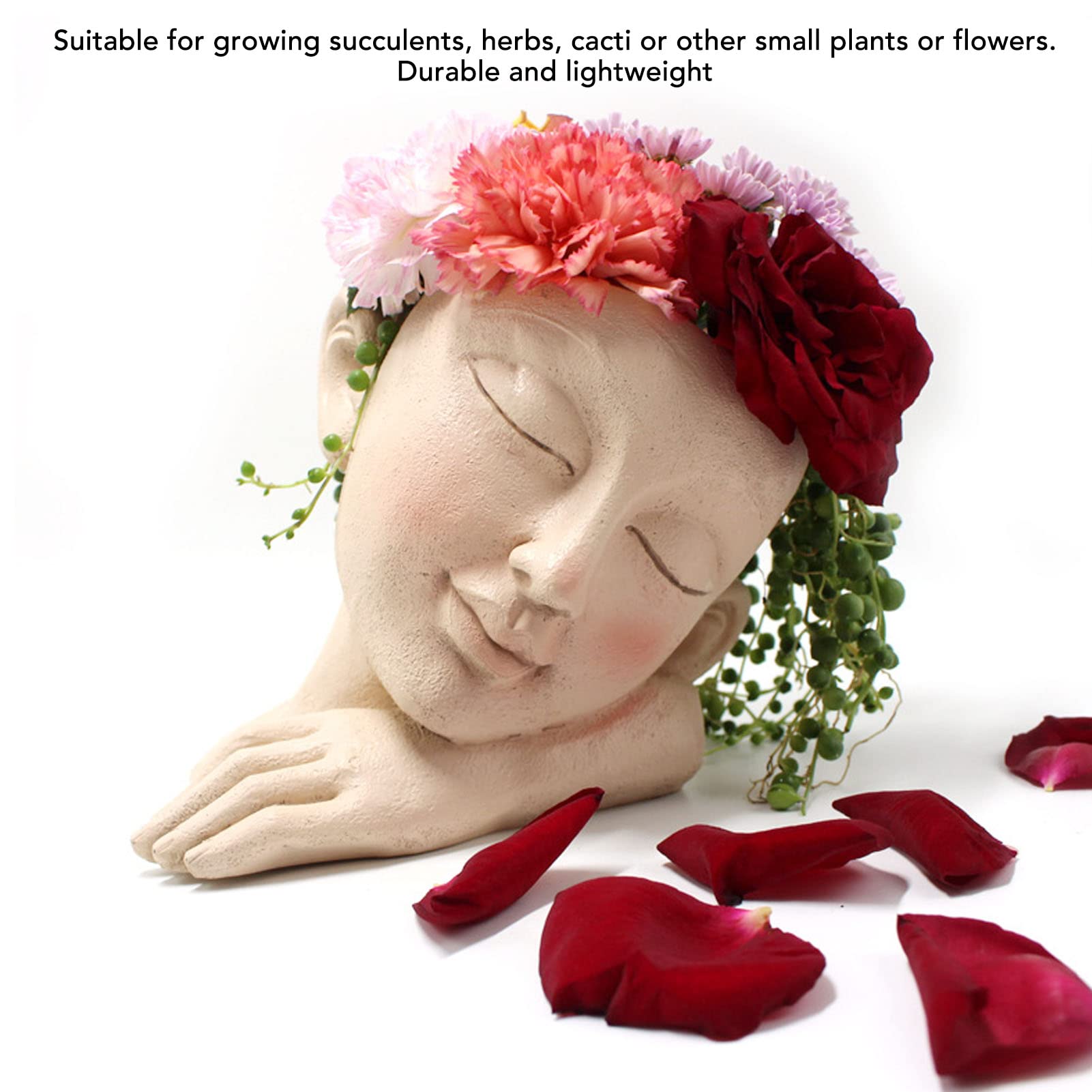 Pssopp Blumentopf Mit Gesicht – Süße Gartenstatue Als Schlafendes Mädchen, 22x13x15 Cm, Kunstharz, Mit Ablaufloch