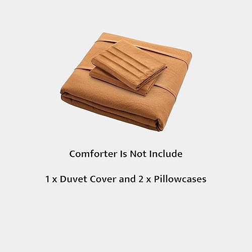 Miniatura 7 de Oli Anderson Funda de edredón de color marrón calabaza, funda de edredón plisada tamaño King, juego de ropa de cama texturizada suave y transpirable