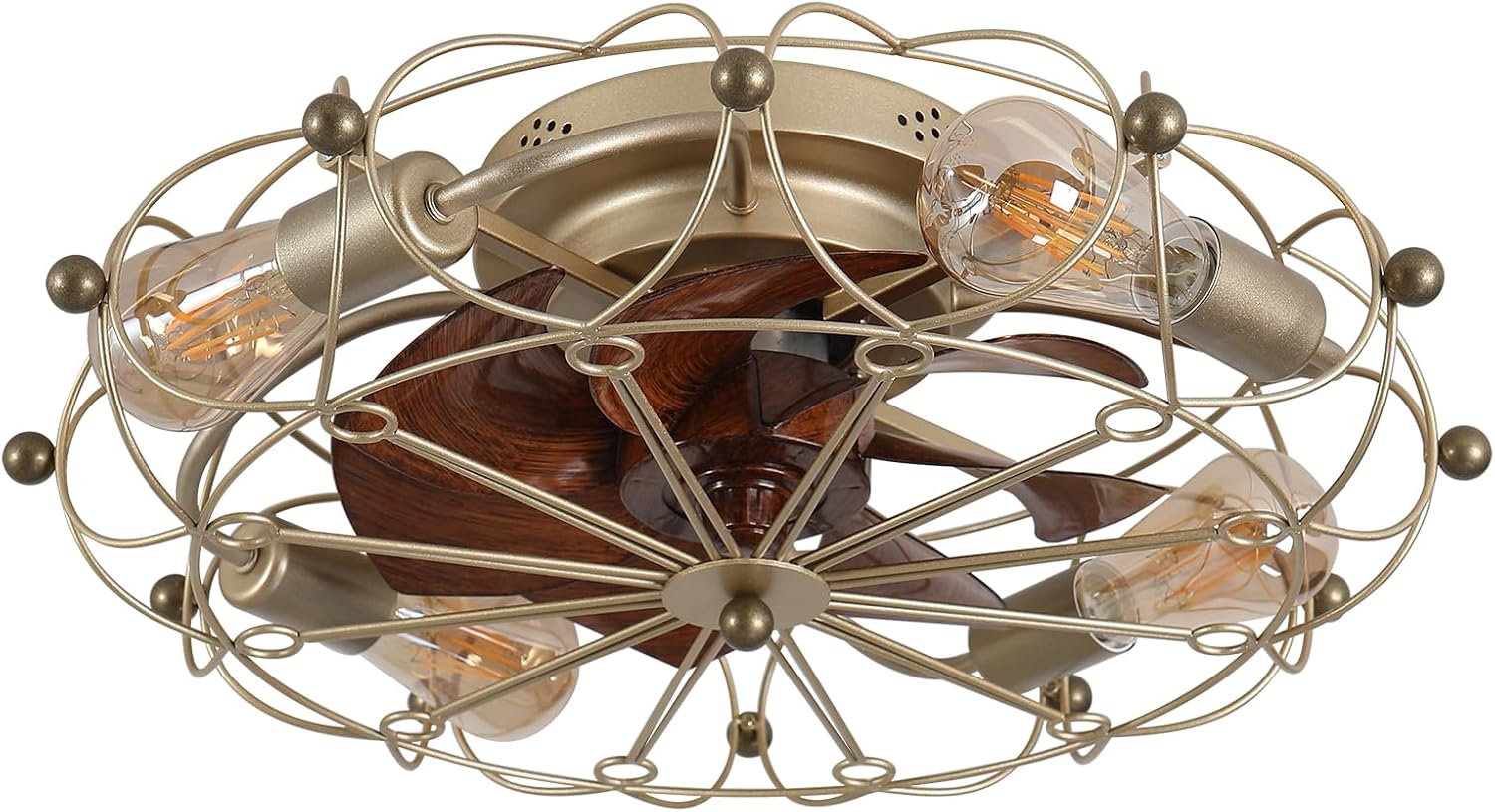 20" Caged Ceiling Fans with Lights, 7 Blades Ceiling Fan Light ow Profile for Bedroom,Patio Industrial Enclosed Ceiling Fan Gold One Size
