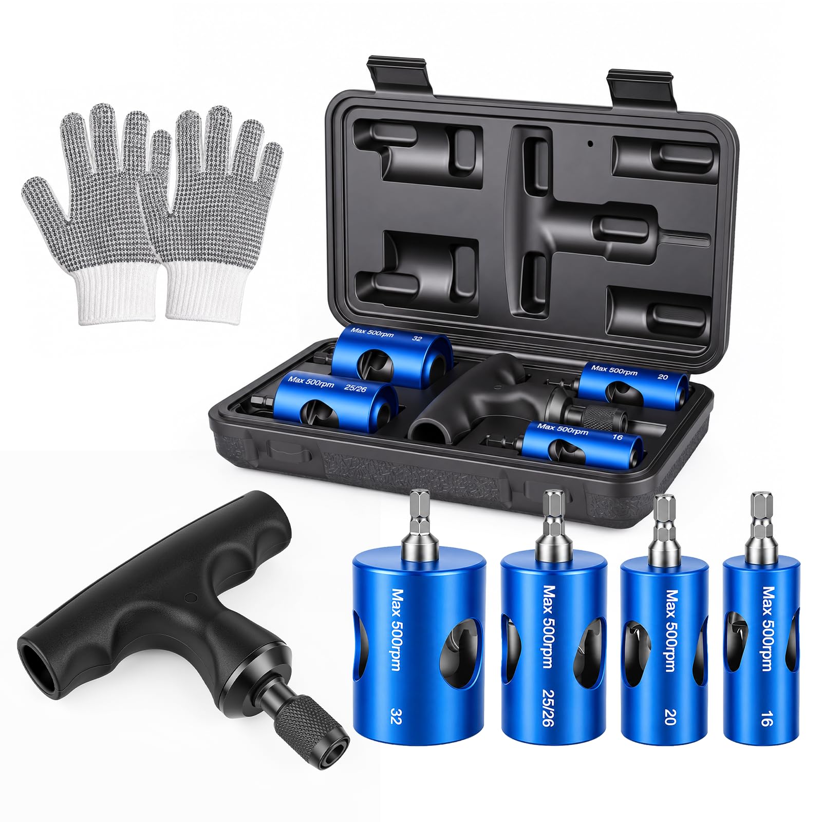 Kit Pro Escariador, Abocardador y Calibrador Multicapa Ø16-20-25/26-32 mm, Desbarbador para Taladro con 4 Cabezales, Mango y Maletín PEX PER