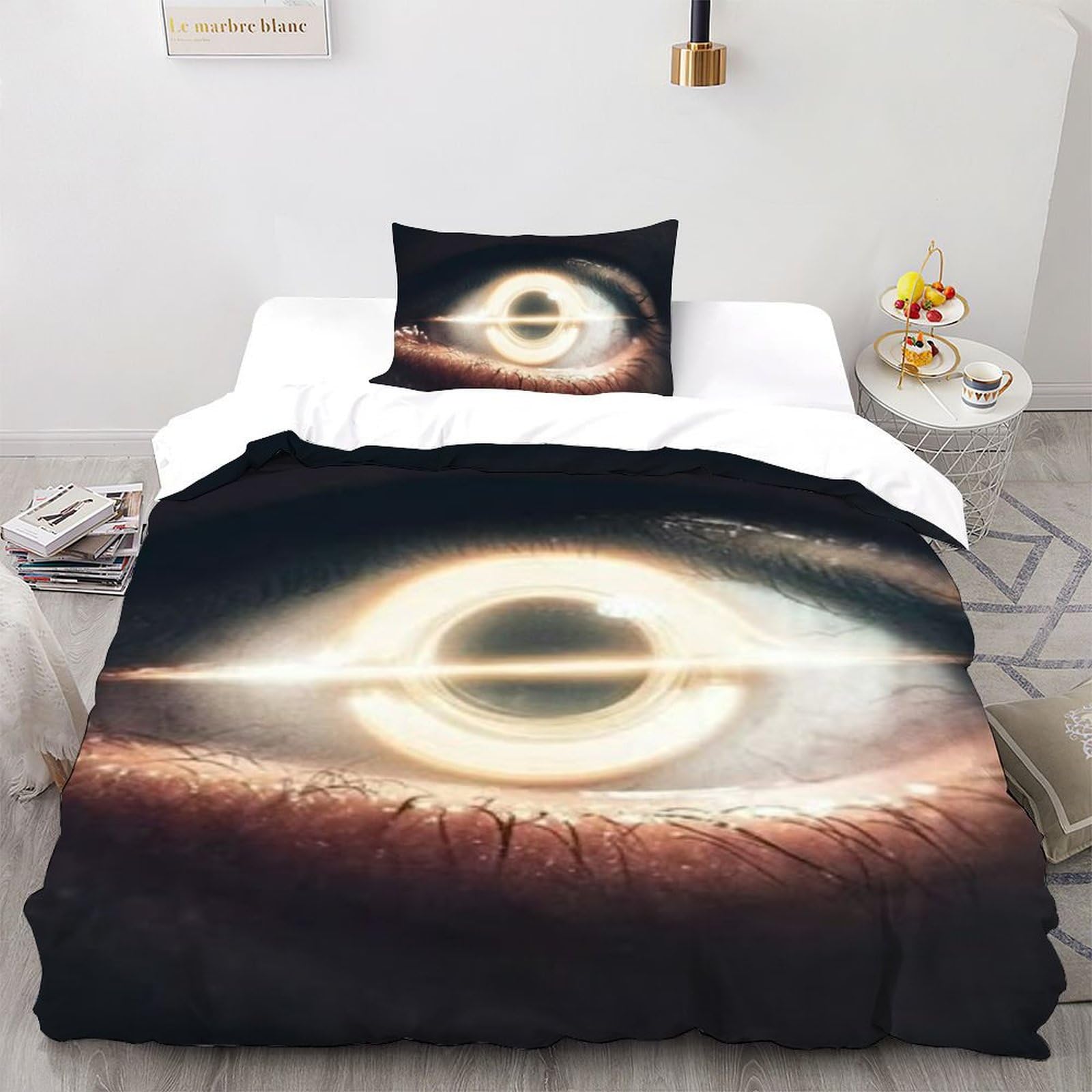 Housse de couette single 135x200cm microfibre imprimé 3D ciel étoilé enfant avec taies d'oreiller