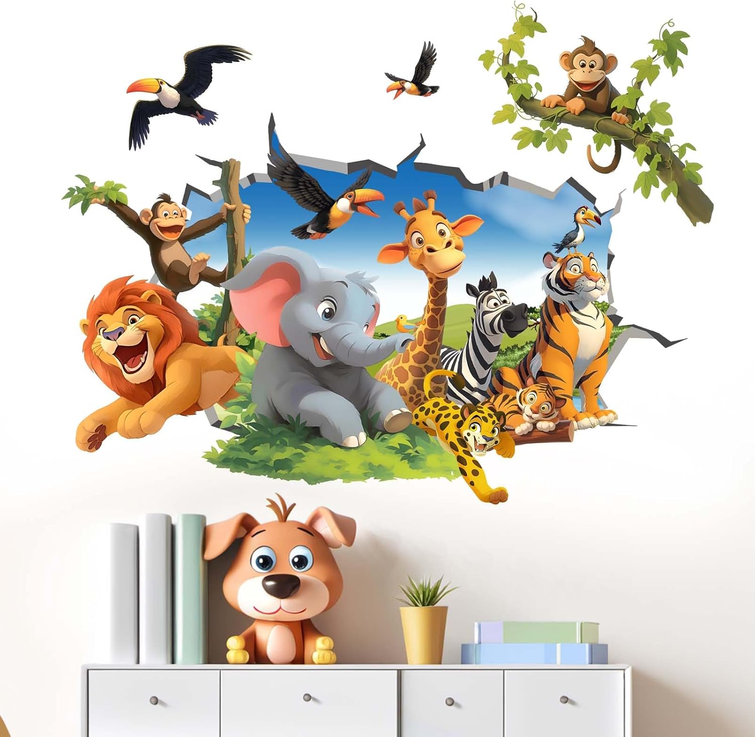 Jungle Animals Wall Decals for Kids Peel and Stick Monkey Elephant Giraffe Tiger Lion Wall Stickers - Wall Decor Art Kids Supplies Ages 1-12 Years