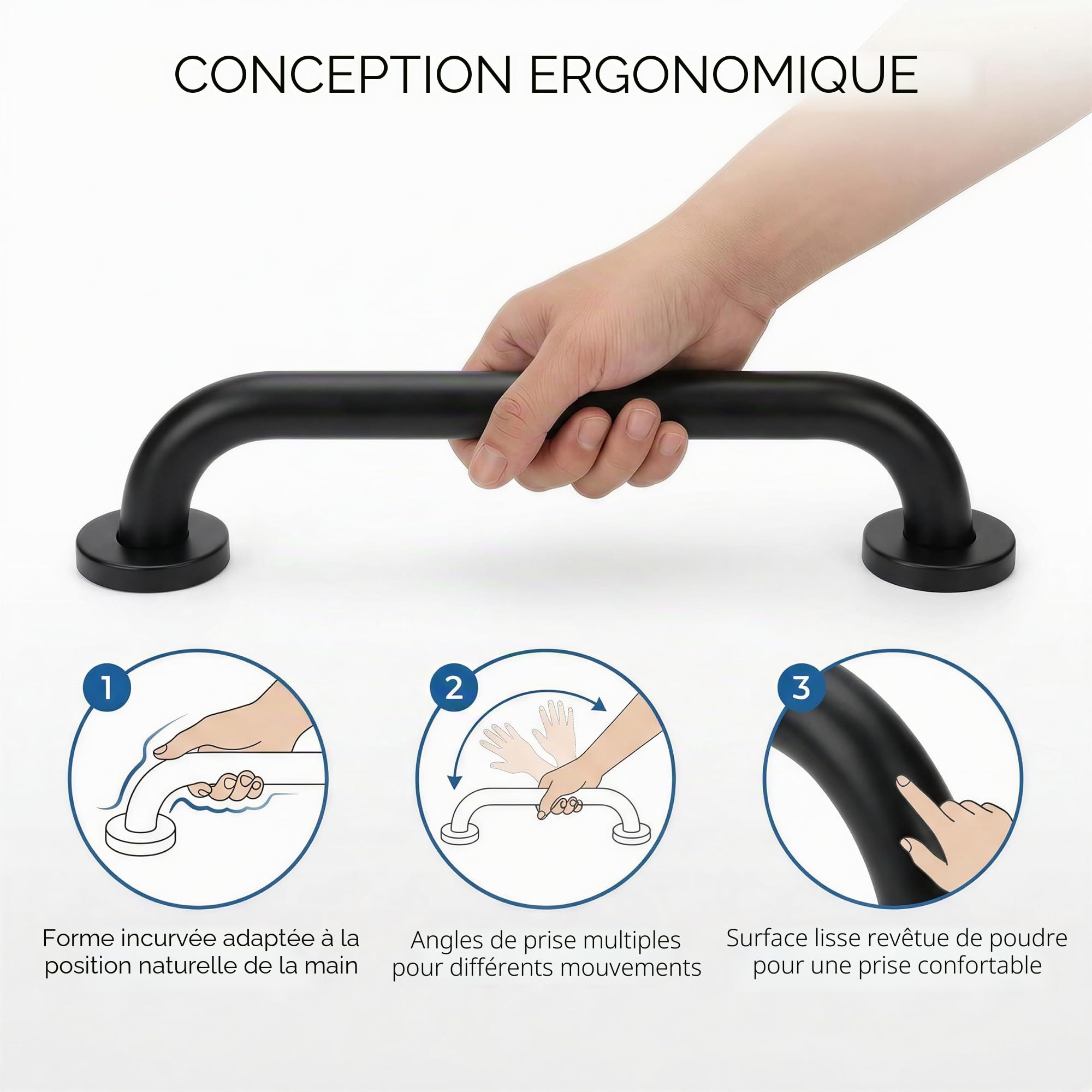 Lot de 2 Barres d'appui 30 cm de Long. 304 Poignée de Acier Inox Poignée Sécurité pour Personnes Agées Barre de Douche pour Toilettes, Salle de Bain, Baignoire