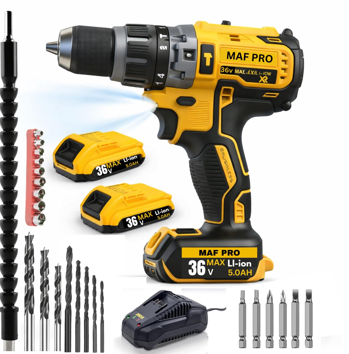 MAF PRO 36V Brushless Copper Motor (BIS Approved) | Cordless drill machine with 2 Battery 5.0Ah Capacity | Heavy Duty cordless drilling machine, Powerful drill machine for wall drilling-image-20
