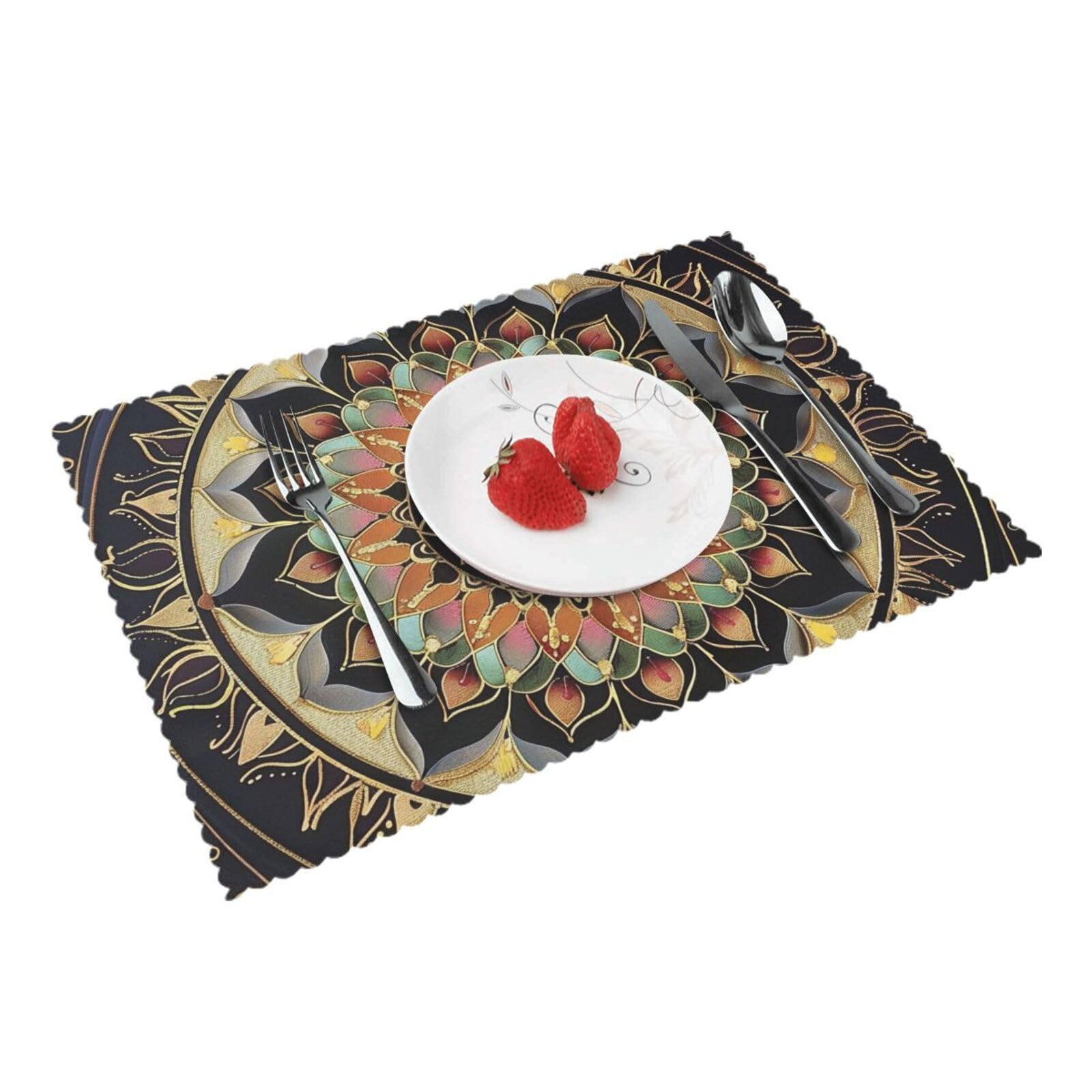 Mandala Printed Placemat Heat Resistant Place Mats Set of 4 PCS Washable Kitchen Table Mats, 12x18 Inch