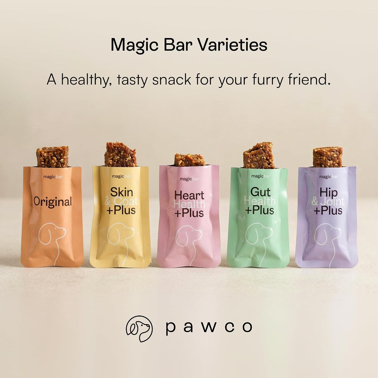 PawCo Magic Bar Healthy Functional Dog Treat – Soft, High-Protein Peanut Butter Bars with Pumpkin & Chicory Root, Supports Energy, Digestion & Overall Wellness – Pack of 8 (Skin & Coat)