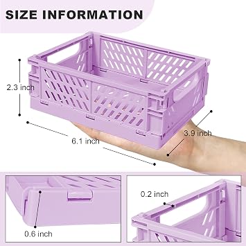 Tobeso-Nuoze Mini Pastel Plastic Storage Baskets 2 Pack Collapsible Crates | for Organizing, Space-Saving Bins for Kitchen, Office, Bedroom