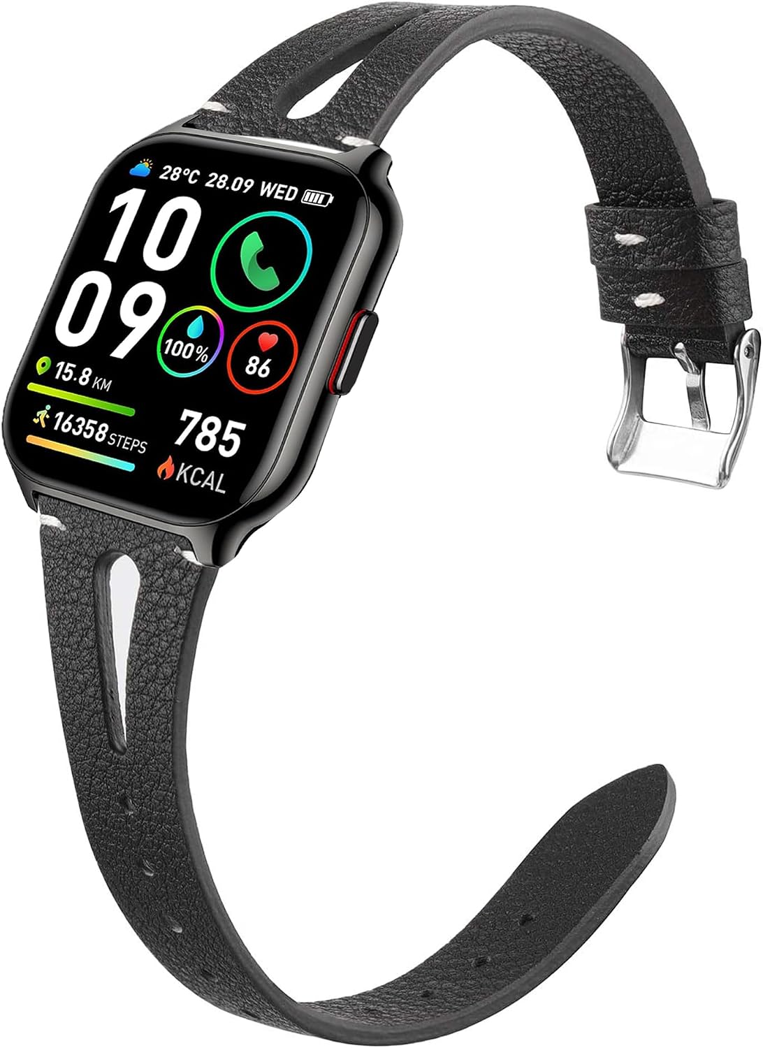 Lamshaw Compatible for SKG GT5 Smart Watch Band, Quick Release Slim Vintage Leather Strap Replacement Compatible for SKG V7-2 1.95", GT5 Smart Watch