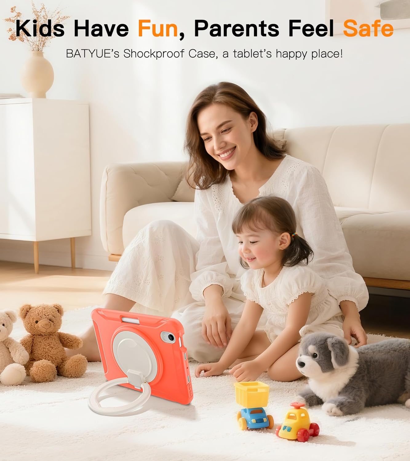 BATYUE Shockproof Case for iPad mini 7 (A17 Pro)/ Mini 6 8.3 inch (2024/2021) - 360° Multi-Angle Stand (Portrait & Landscape) & Grip, Built-in Pencil Holder, Coral Orange - Image 8