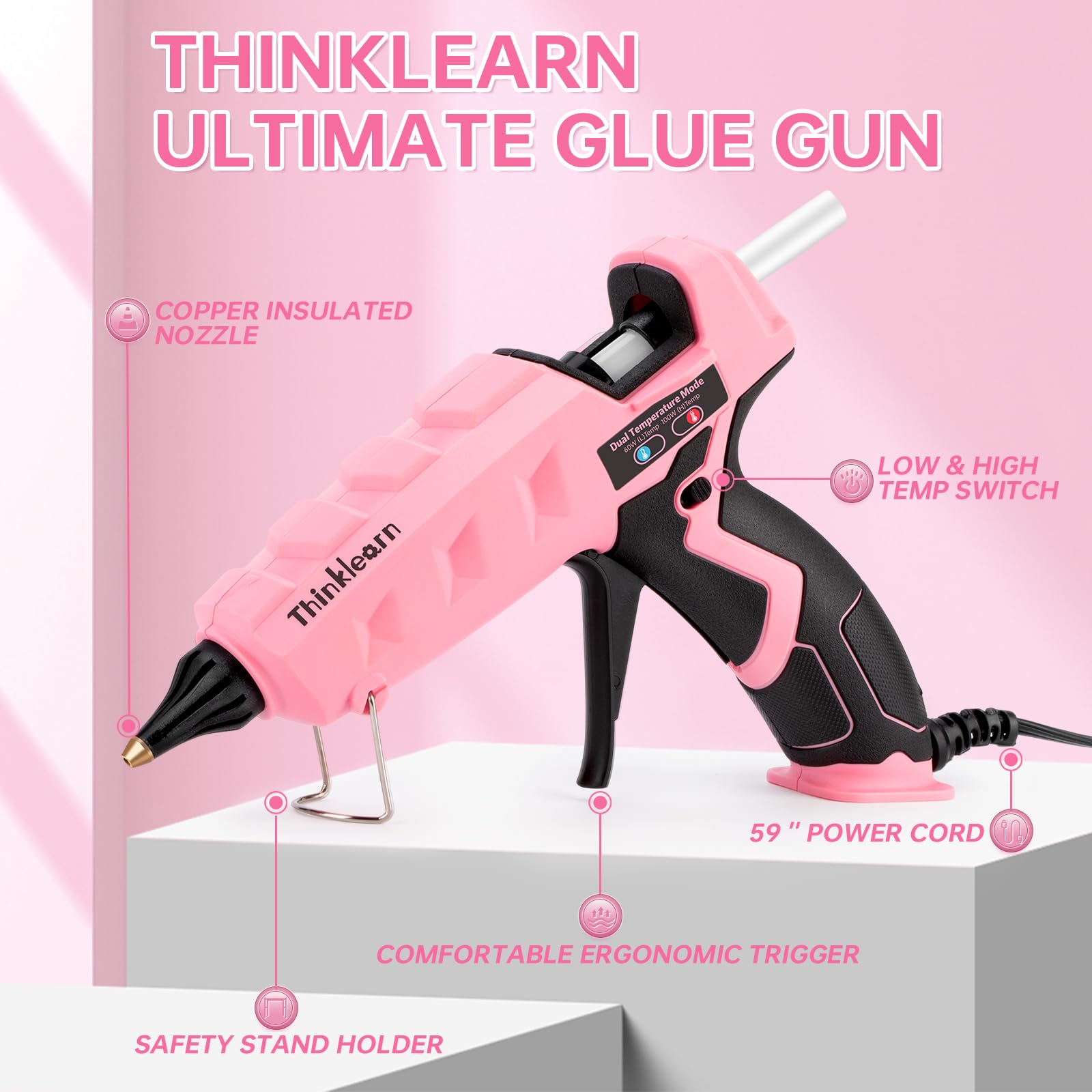 THINKLEARN Pistolet do klejenia na gorąco, pełnowymiarowy, 60/100 W, pistolet do klejenia z 15 patyczkami do klejenia (7/40 cm), wytrzymały duży zestaw pistoletu do klejenia, pistoletu do klejenia na