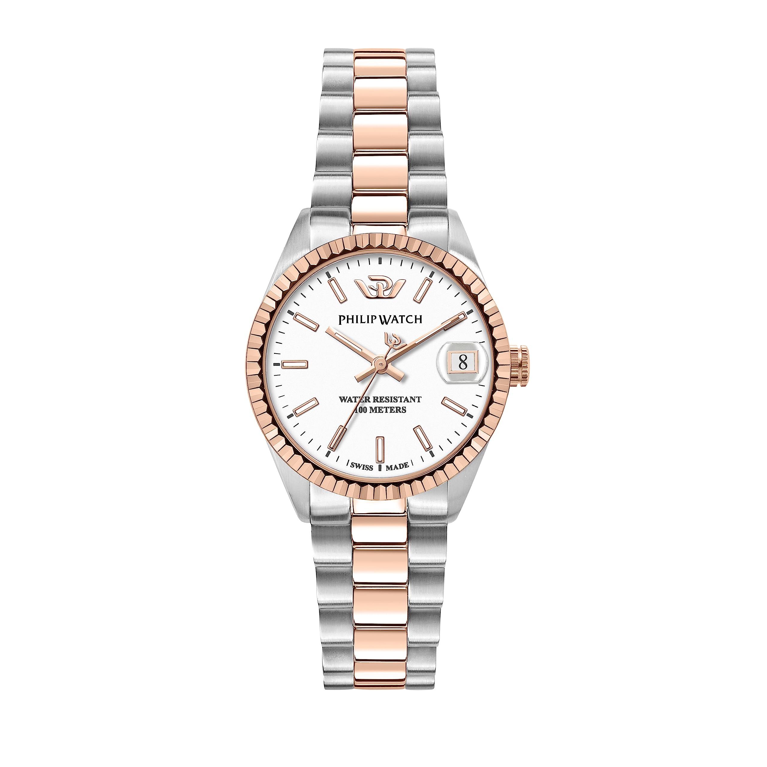 Philip WatchCARIBE 31MM 3H WHITE DIAL BR SS+RG, Silver, Gold